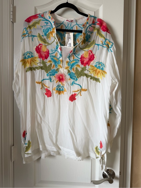 Johnny Was Tops - Johnny Was White Embroidered Floral Tunic Top